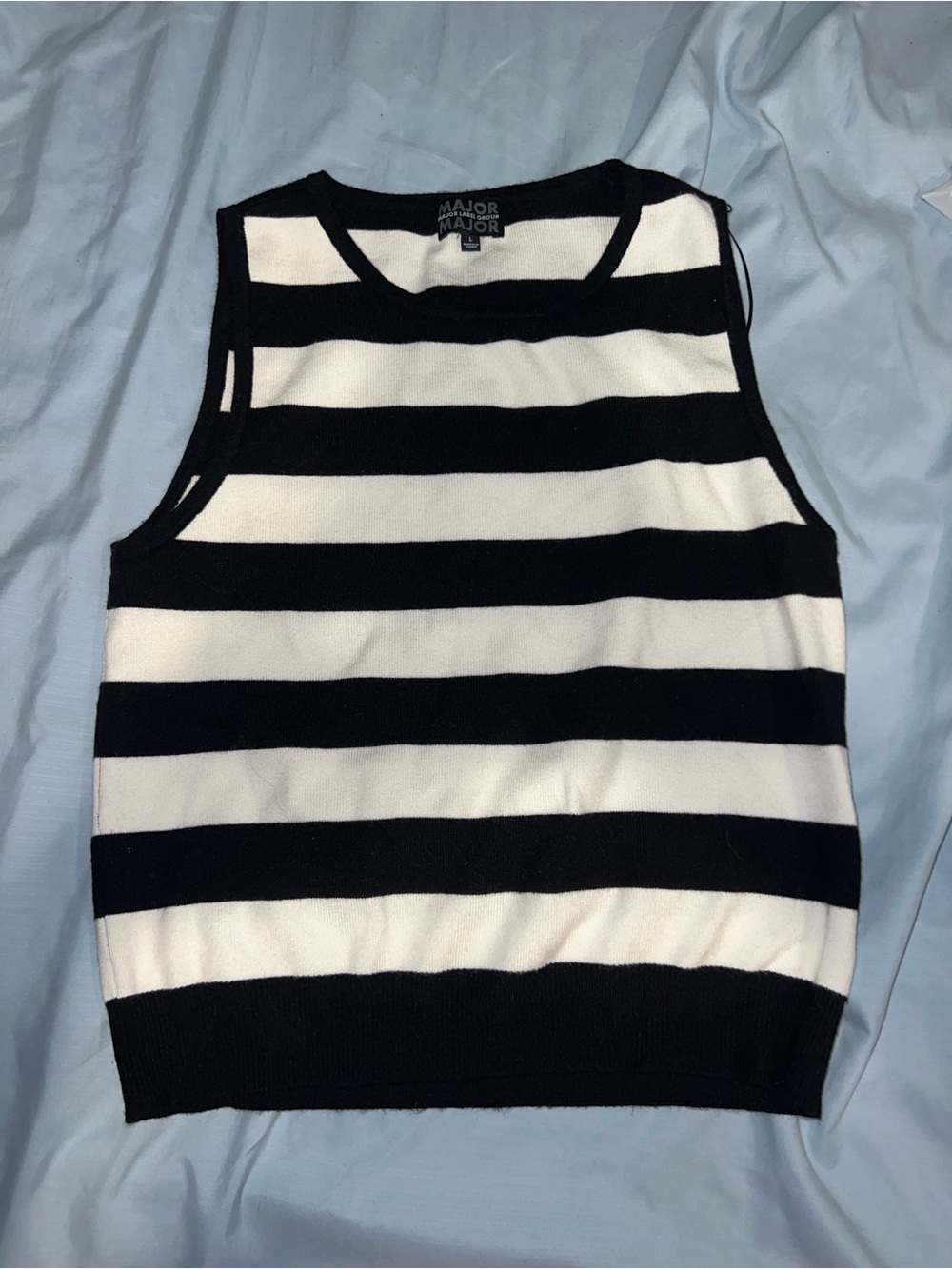 Black & White Striped Sleeveless Knit Top
